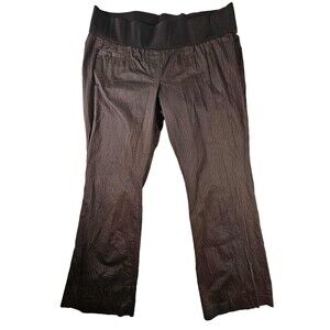 MATERNITY Liz Lange Pants Brown Striped Dress Office Waistband Flare Size 16